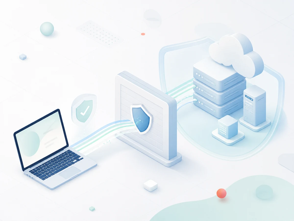 Remote laptop connecting through a protected gateway to private servers